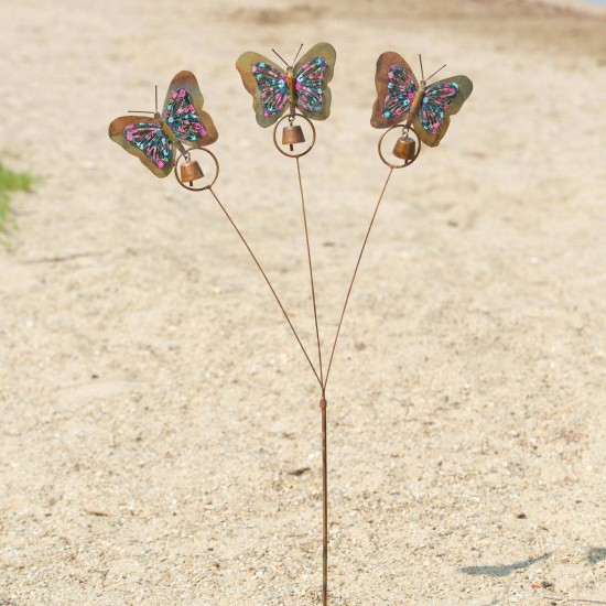 Triple Floral Butterfly Garden Stake