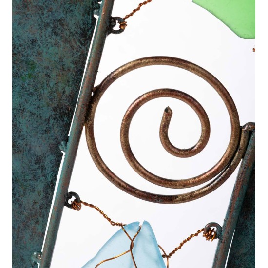 Handcrafted Wavy Metal and Glass Garden Sculpture