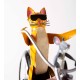 Metal Cat on Motorcycle With Spinning Wheels Wind Spinner