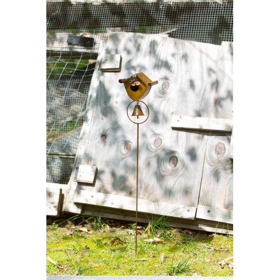 Birdhouse and Bell Garden Stake
