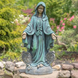 36" Hand-Painted Virgin Mary Statue – Antique Grey/Bronze