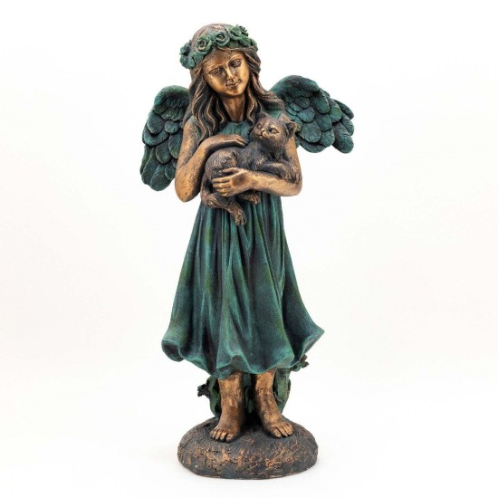 39" Hand-Painted Magnesium Angel Statue – Nicole with Cat