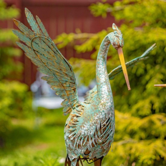 55" Green-Grey Iron Heron Statues