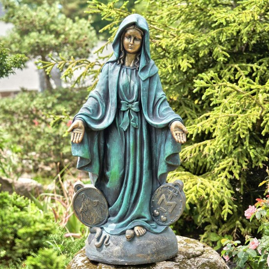 36" Hand-Painted Virgin Mary Statue – Antique Grey/Bronze