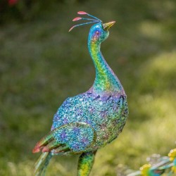 40" Vibrant Colorful Iron Peacock Statues with Acrylic Gems
