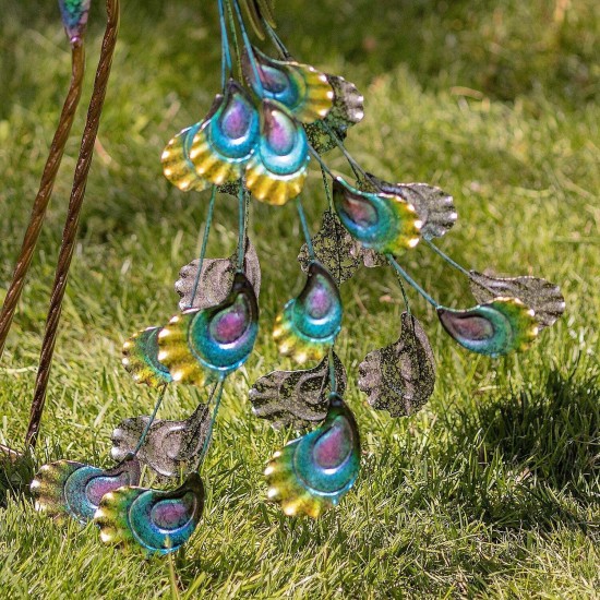 40" Vibrant Colorful Iron Peacock Statues with Acrylic Gems
