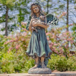 39" Hand-Painted Magnesium Angel Statue – Nicole with Cat