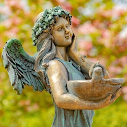 39" Hand-Painted Magnesium Angel Statue – Jazmin with Birdbath