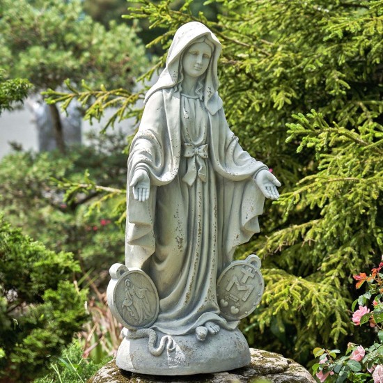 36" Hand-Painted Virgin Mary Statue – Antique Finish