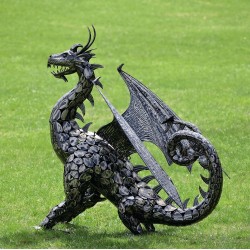 4.5 FT. TALL LARGE IRON DRAGON STATUE WITH CURLY TAIL