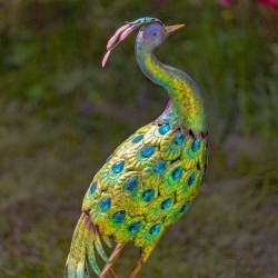 40" Vibrant Colorful Iron Peacock Statues