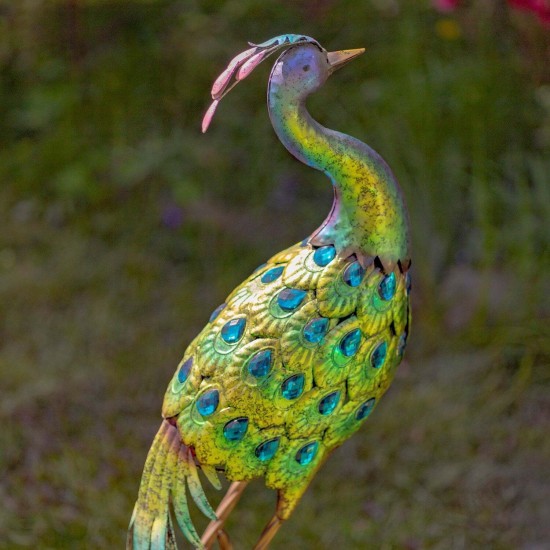 40" Vibrant Colorful Iron Peacock Statues