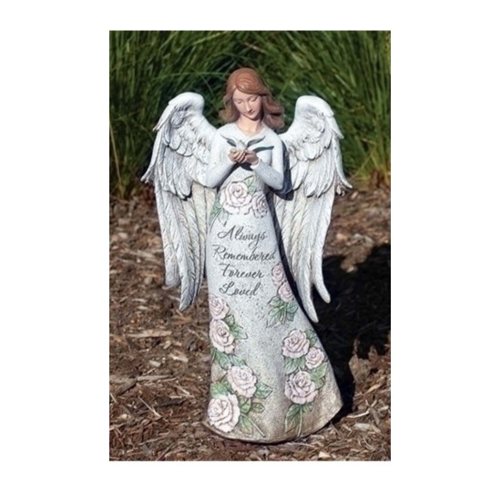 Always Remembered Forever Loved Memorial Angel With Dove Statue