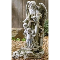 Guardian Angel With Children Solar Light Up Garden Statue Angel Figurine