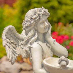 39" Hand-Painted Magnesium Angel Statue – Jazmin with Birdbath