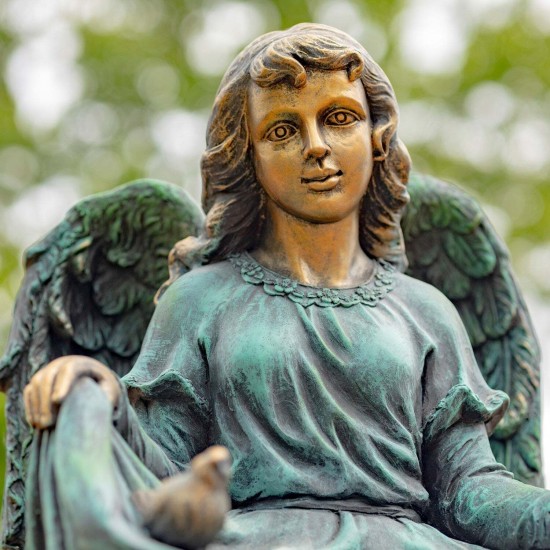 24"Cassiel" Angel Statue with Birdbath/Feeder