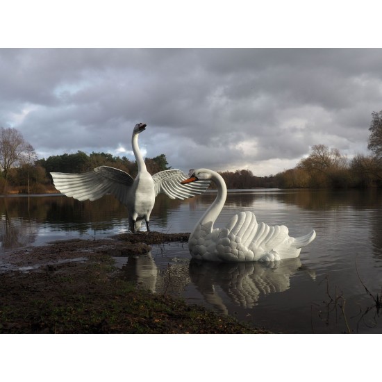 Grand Pair of Swans Metal Garden Statues