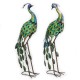 40" Vibrant Colorful Iron Peacock Statues