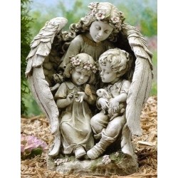 Guardian Angel With Children And Bunny Garden Statue