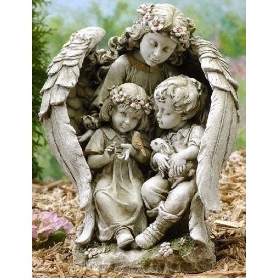 Guardian Angel With Children And Bunny Garden Statue
