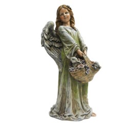 Joyful Garden Angel Holding Flowers Statue Over 2 Feet Tall