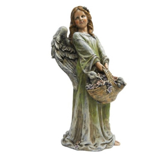 Joyful Garden Angel Holding Flowers Statue Over 2 Feet Tall