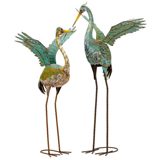 55" Green-Grey Iron Heron Statues