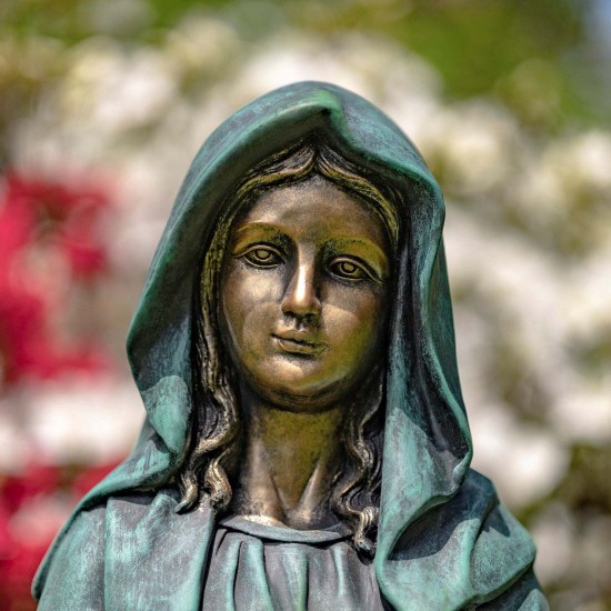 36" Hand-Painted Virgin Mary Statue – Antique Grey/Bronze