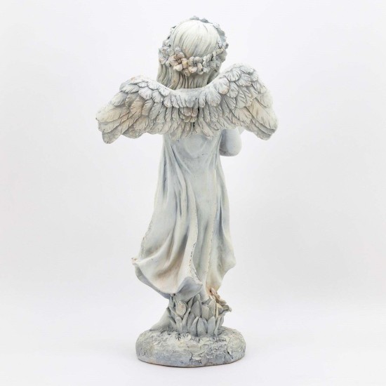 39" Hand-Painted Magnesium Angel Statue – Jazmin with Birdbath