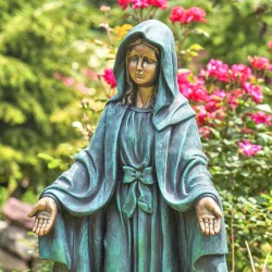 36" Hand-Painted Virgin Mary Statue – Antique Grey/Bronze