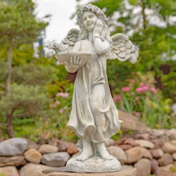 39" Hand-Painted Magnesium Angel Statue – Jazmin with Birdbath