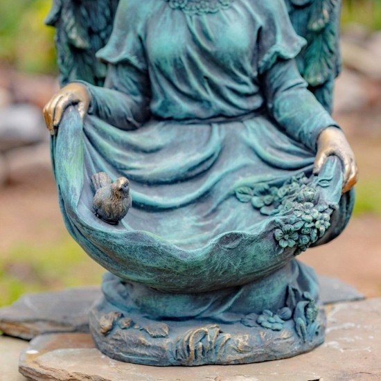 24"Cassiel" Angel Statue with Birdbath/Feeder