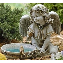 Sweet Angel Solar Bird Bath Garden Statue