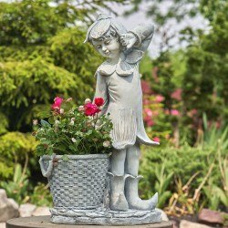 30"Oliver" Hand-Painted Magnesium Fairy Statue with Planter