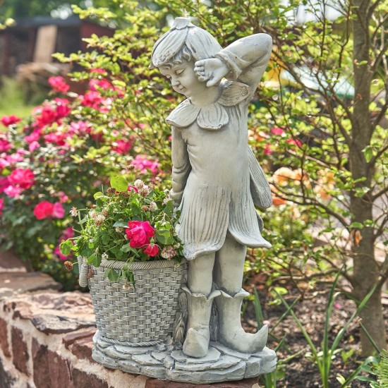 30"Oliver" Hand-Painted Magnesium Fairy Statue with Planter