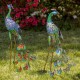 40" Vibrant Colorful Iron Peacock Statues with Acrylic Gems