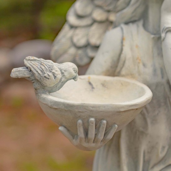 39" Hand-Painted Magnesium Angel Statue – Jazmin with Birdbath