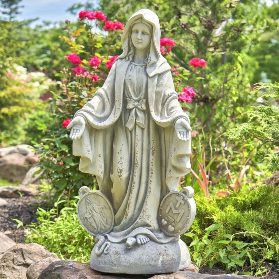 36" Hand-Painted Virgin Mary Statue – Antique Finish