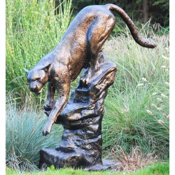 Wild Cougar Bronze Metal Garden Statue