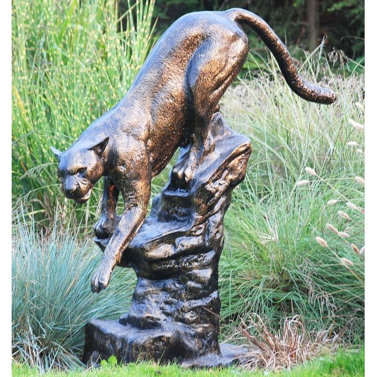 Wild Cougar Bronze Metal Garden Statue