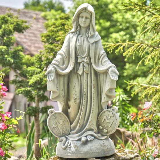 36" Hand-Painted Virgin Mary Statue – Antique Finish