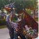 4.5 FT. TALL LARGE IRON DRAGON STATUE WITH CURLY TAIL