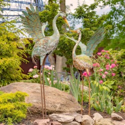 55" Green-Grey Iron Heron Statues