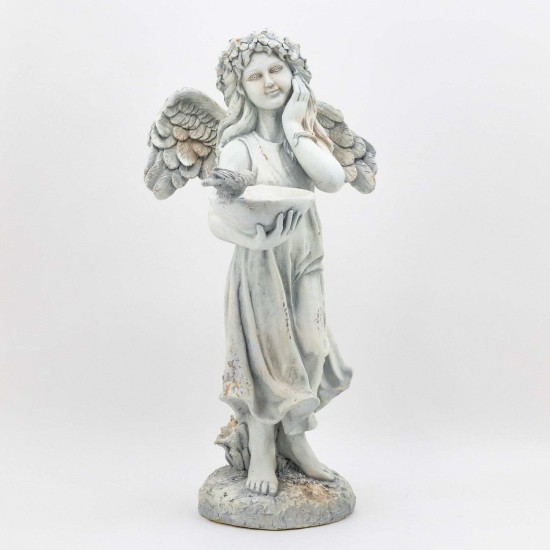 39" Hand-Painted Magnesium Angel Statue – Jazmin with Birdbath