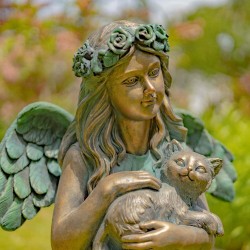 39" Hand-Painted Magnesium Angel Statue – Nicole with Cat