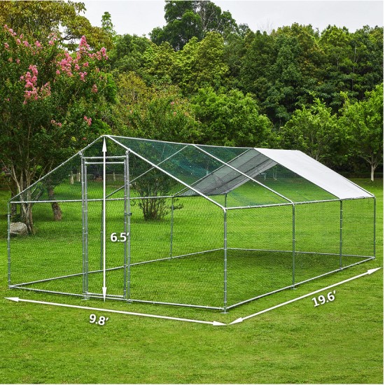 【Home&Garden】Extra Large Metal Chicken Coop Walkin Poultry Cage Rabbits Habitat Cage(19.6'Lx9.8'Wx6.5'H)
