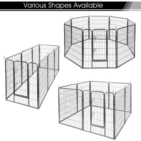 【Home&Garden】40" Dog Fence with Door, 16/8 Panels Dog Playpen for Outside Large Dogs, Portable Pet Playpen