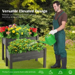 2 Tier Wooden Raised Garden Bed Elevated Planter Box w/ Legs Drain Holes