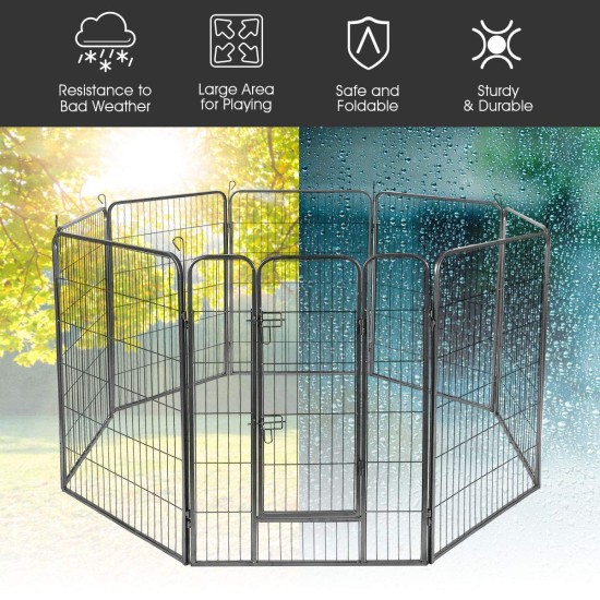 【Home&Garden】40" Dog Fence with Door, 16/8 Panels Dog Playpen for Outside Large Dogs, Portable Pet Playpen