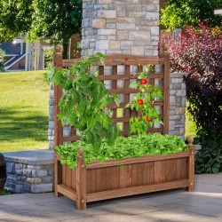 Wooden Raised Garden Bed Freestanding Elevated Planter Box with Trellis